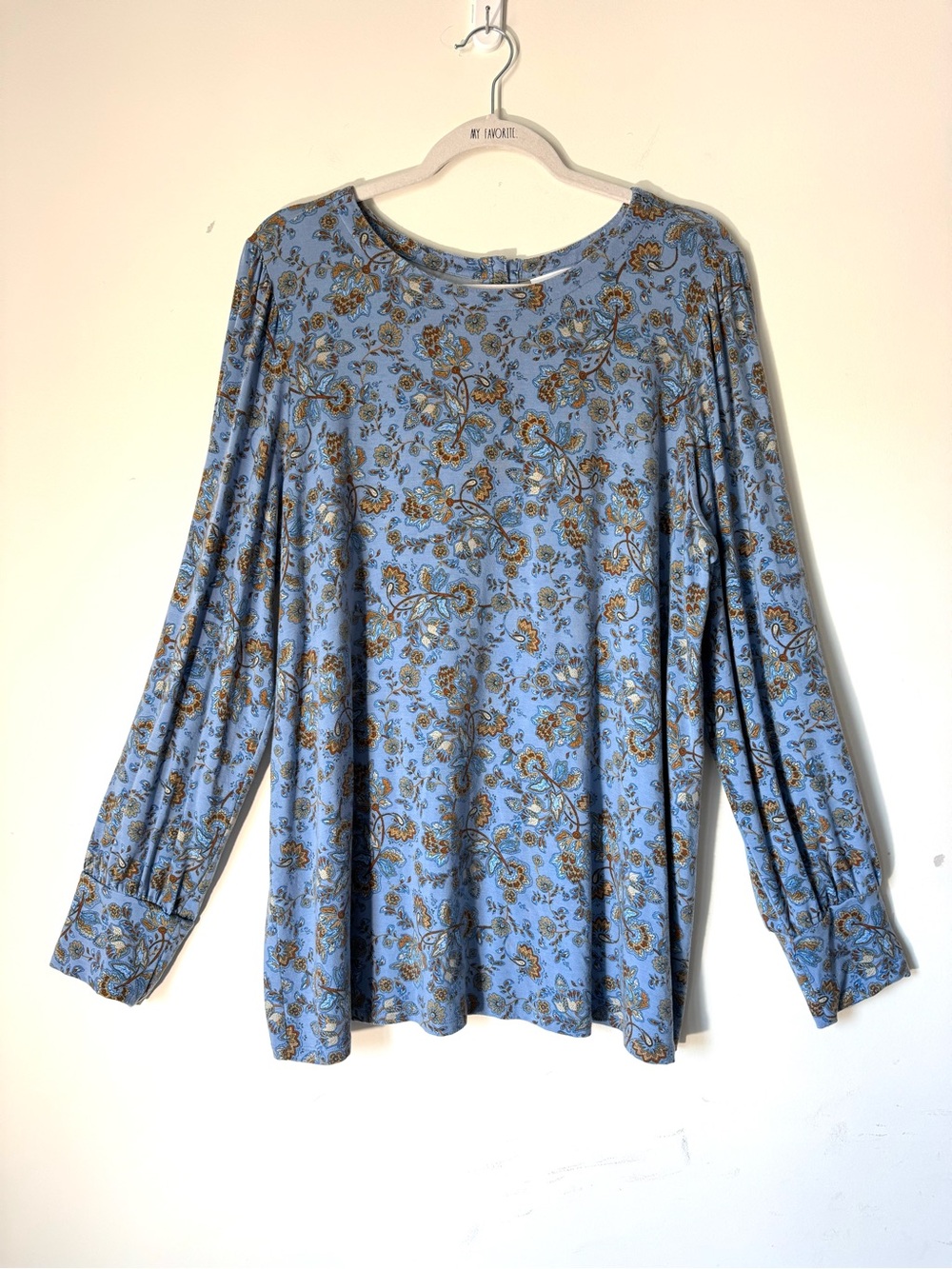 J.Jill Blue Floral Long Sleeve Knit Top XL TALL